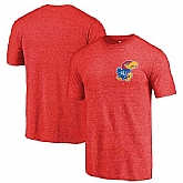 Kansas Jayhawks Fanatics Branded Red Primary Logo Left Chest Distressed Tri Blend T-Shirt,baseball caps,new era cap wholesale,wholesale hats